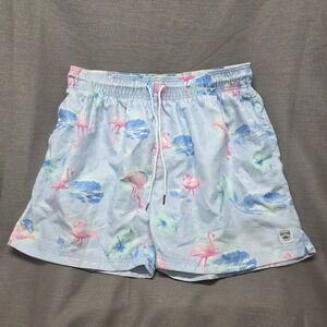 Spicy Tuna Mens Flamingo Tropical Print Swim Trunks Blue XL Board Shorts